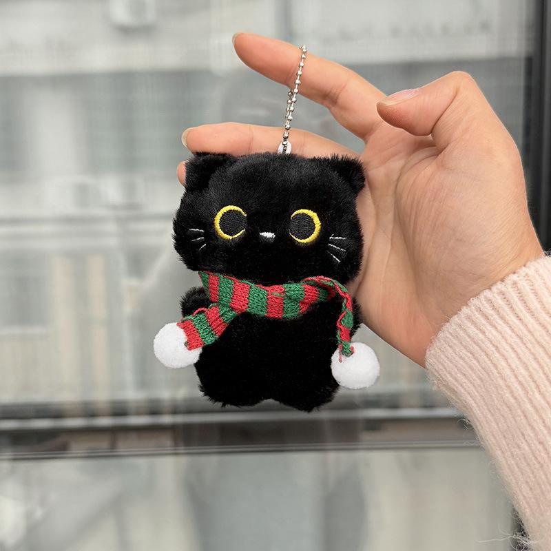 Plush Keychain Yellow Eyed Black Pendant Feline Plush Pendant Compact Plush Keychain For Christmas Tree Handbag Airpods