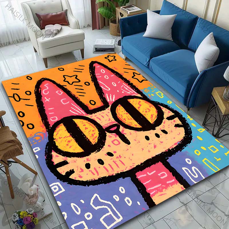 Multiple sizes Cartoon cat with stars Carpet for Living Room Bedroom Sofa Home Decor Rus Non-slip Floor Mat Luxury Gift