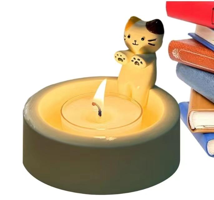 Cute Kitten Candle Holder Warming Paws Cartoon Candle Holder Funny Creative Lovely Scented Heat Resistant Crafts Home Decoration