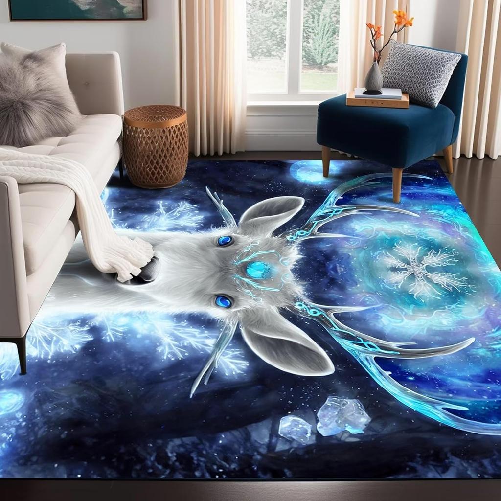 Galaxy Wolf Rug Fierce Animal Area Rugs Washable Funny Non Slip for Kids Bedroom Living Room Throw Rugs Carpet Durable Floor