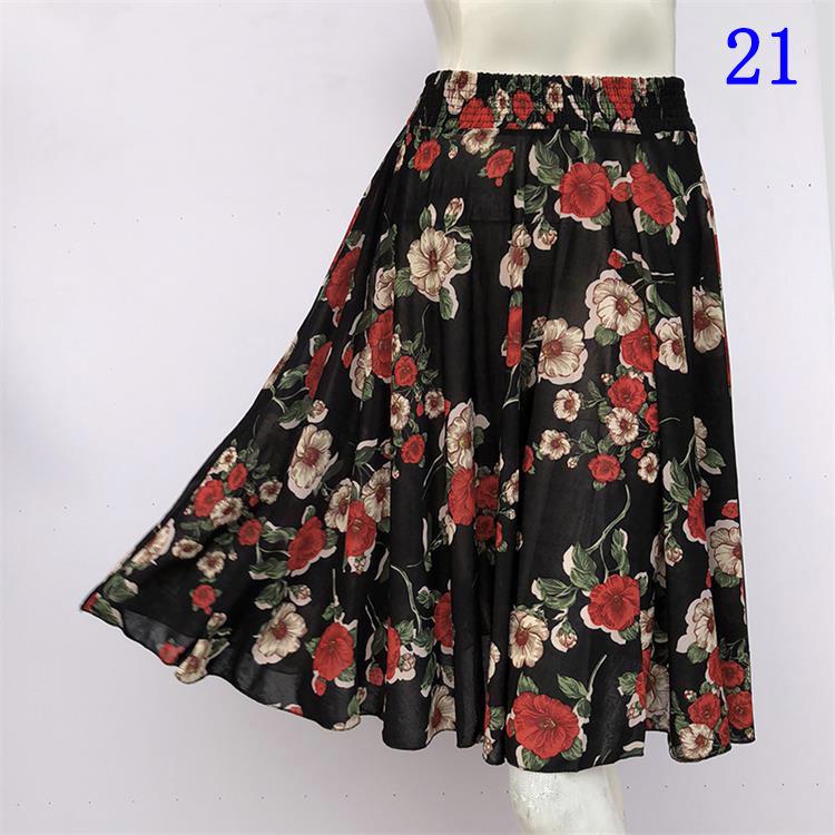Floral Ice Silk Summer Midi Skirt with Elastic Waist for Middle-Aged & Elderly Women