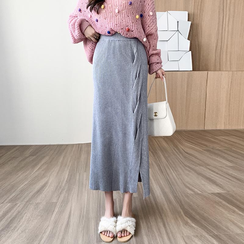 Women's Knitted Half Length Skirt Autumn/Winter Slimming Hip Hugging Split Skirt
