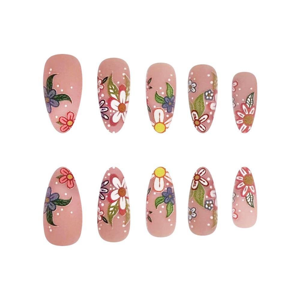Wearable Manicure Almond Fake Nails Spring Press On Nails Detachable 3D Long Fake Nails Girl