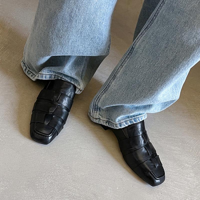 

New leather large size loafers platform sole non-slip low heel fashion cowhide single shoes four seasons wear casual black single shoes 40 чёрный