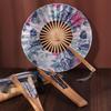 Round Folding Hand Fan Bamboo Handle Hand Circular Fan Home Decor Chinese Fans  Summer Decor