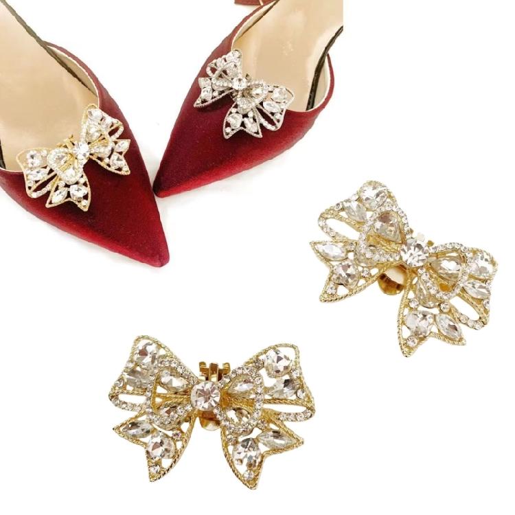 Damen Schleifen Schuhclips Anhänger Abnehmbare Strasssteine Kristall Schuhschnallen Braut Hochzeit Abschlussball Party High Heel Dekorationen