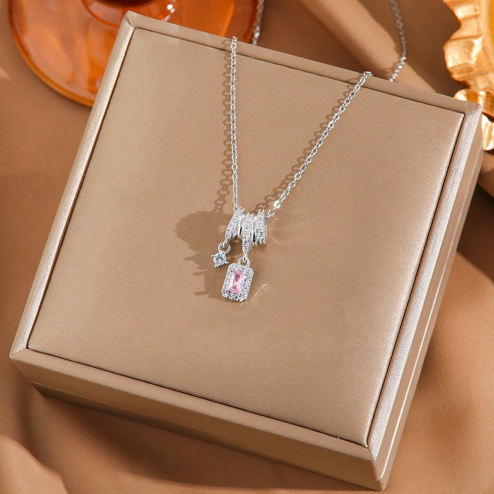

Fringe Square Necklace Sweet And Edgy Pendant Micro-Set Zircon Collarbone Chain Minimalist Design High-End Look