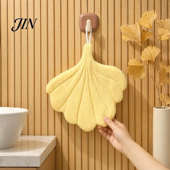 Bathroom Decor Hand Towel Leaf Shape Towel, Soft Absorbent with Hanging Loop, Kitchen Cute Maple Ginkgo Design for Drying Loop