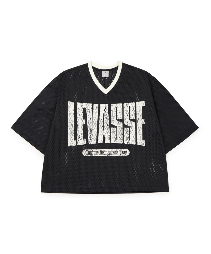 Leubase Oversized Mesh V-Neck Tee_Black