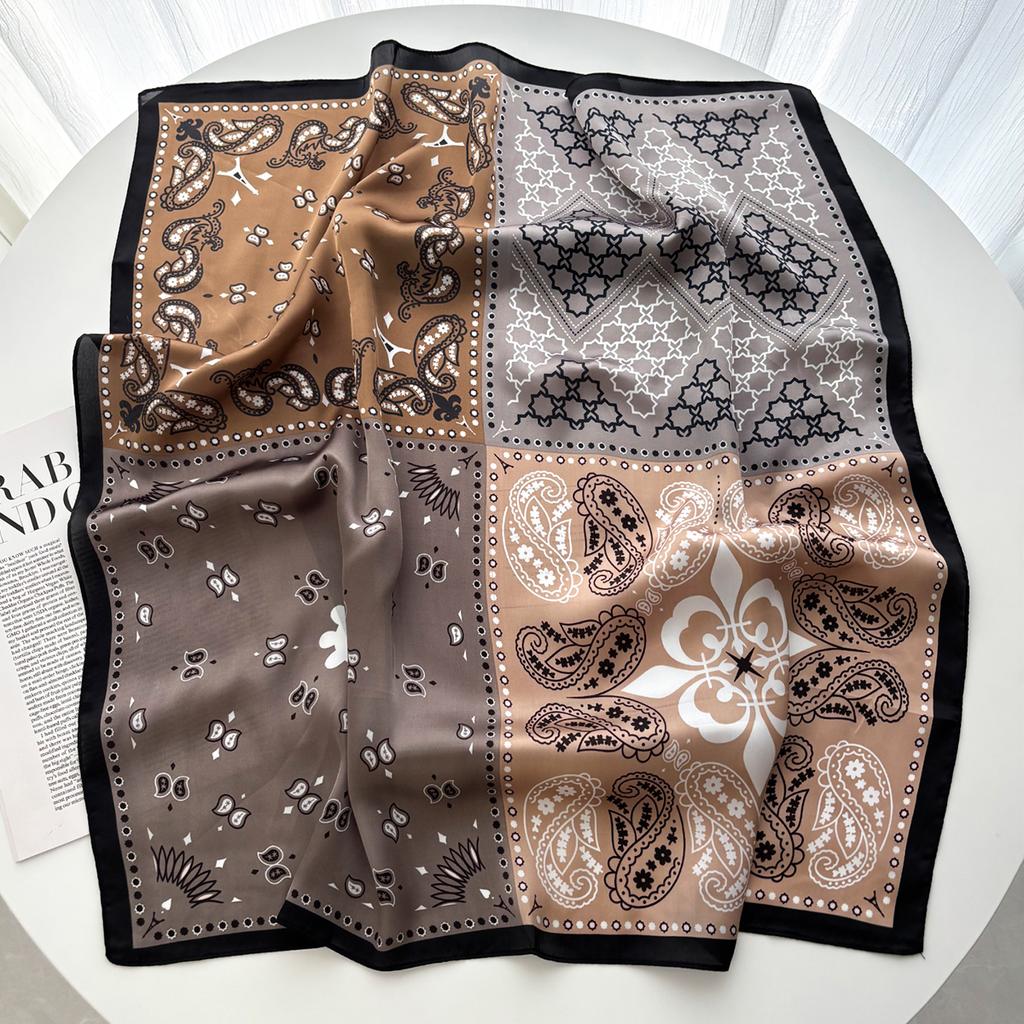 Luxury Silk 70cm Square Scarf For Women Bandanas Fashion Lady Hairband Female Cashew Print Neckerchief Hijab Bag Ribbon