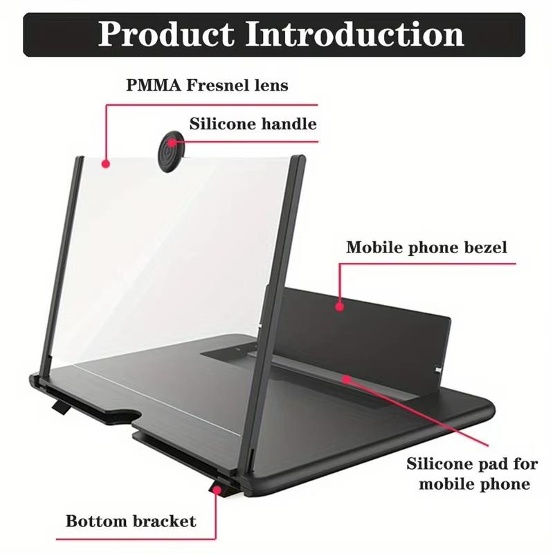 3D HD Phone Screen Amplifier Projector, Foldable Stand for Movies Videos Games, Compatible with All 10 Inch Smartphones