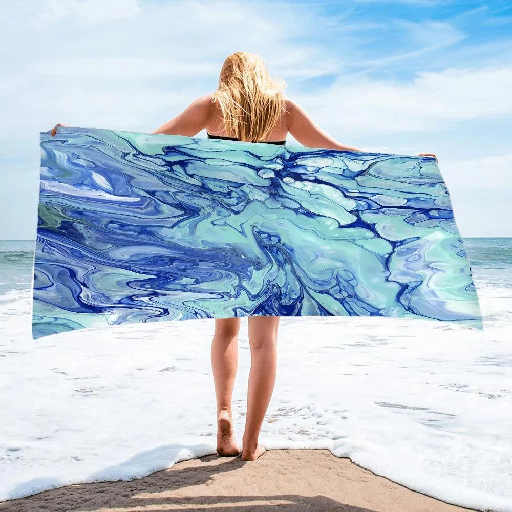 Cartoon Blue Ocean Beach Towel Marine Life Fantasy Absorbent Quick Dry Large Sport Towel Girls Women Camping Vacation Bath Towel