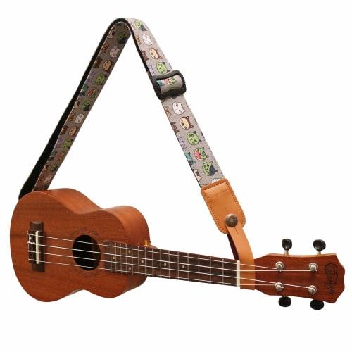 MUSIC FIRST? Original Design Cute Cartoon "Watermelon Cat" Soft Cotton & Genuine Leather Ukulele Strap/Ukulele Shoulder Strap (Includes One "MUSIC FIR