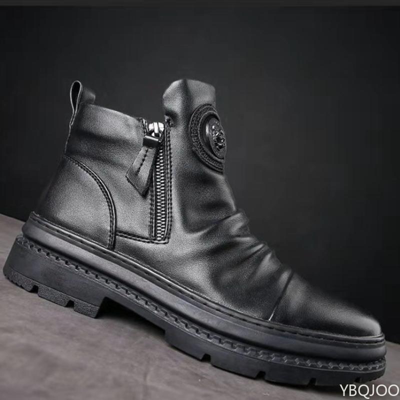 New Spring Luxury Minimalist Men Ankle Boots Fashionable Versatile High Top Shoes Zipper Retro Comfortable Men'S Boots