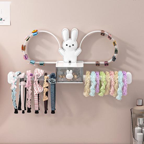 Soporte para accesorios para el cabello de conejo de dibujos animados, montaje en pared, sin taladro, diadema multifuncional, corbata para el pelo, Clip para el pelo, organizador de almacenamiento para sombreros