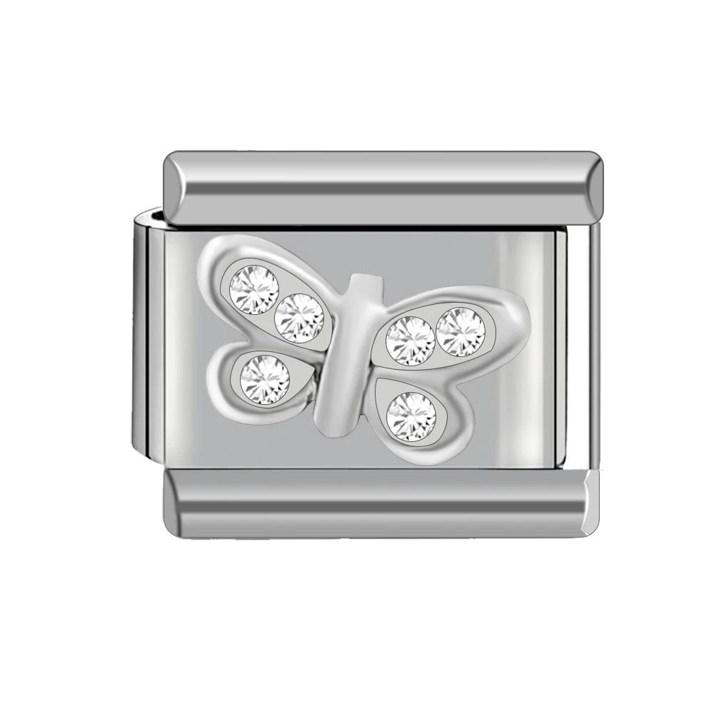 Stone Embellished 9mm Diy Italian Charms Stainless Steel Bracelet