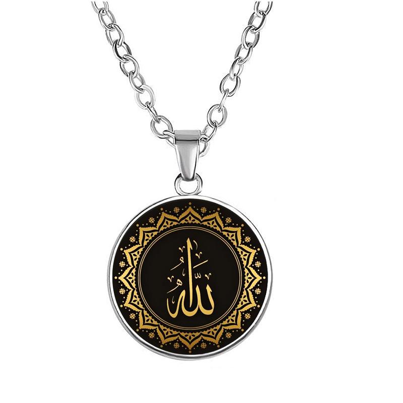 Islam Allah Shahada Pendant Necklace Stainless Steel Glass Muslim Necklace Islamic Faith Jewelry
