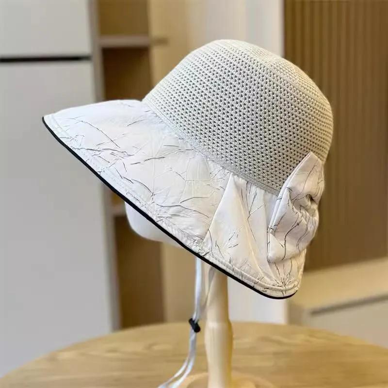 WTEMPO Big Bow Large Brim Sun Hats Seaside Travel Holiday Hats Beach Sunscreen Fabric Hats for Female In Summer