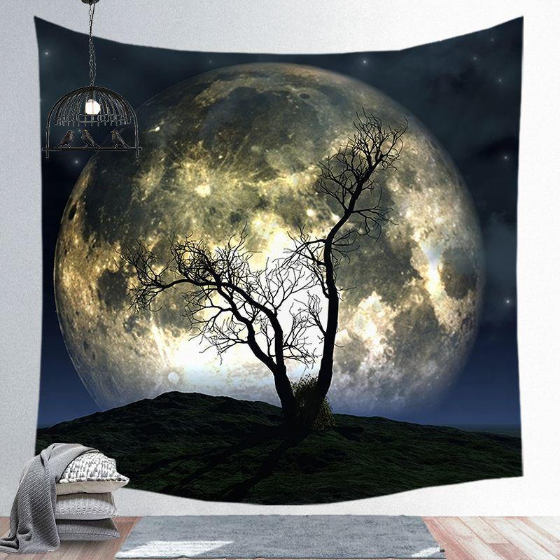 Starry Night Tapestry Mountain Moon Star Black Tapestry Psychedelic Witch Wall Hanging Bedroom Living Room Decoration Aesthetics
