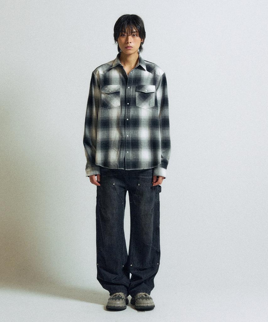 SLOWACID Ombre Western Check Shirt [Black]