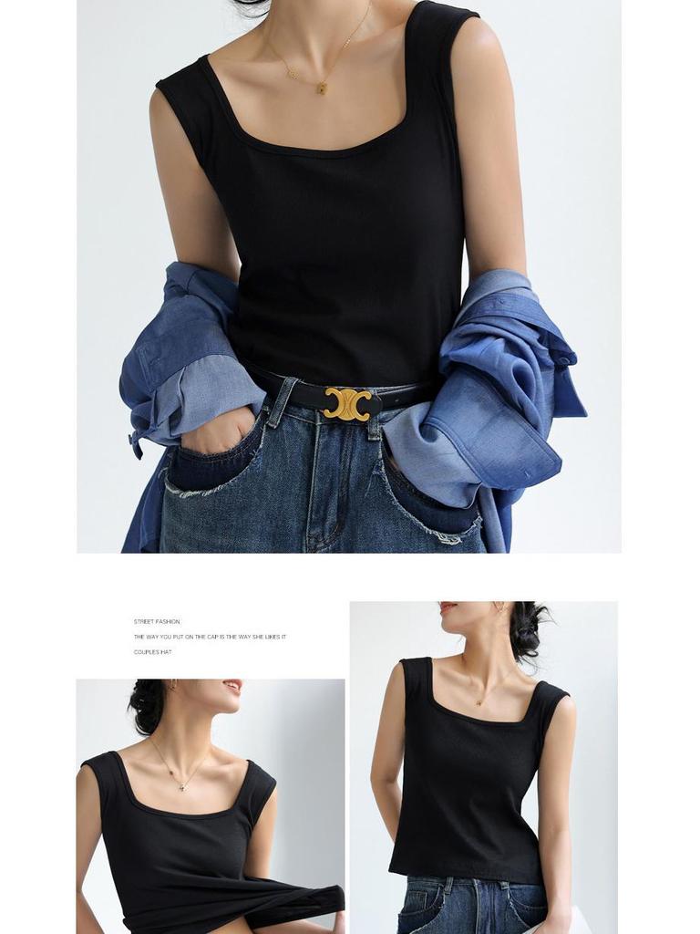 Dámský letní top bez rukávů se čtvercovým výstřihem - Volné, všestranné a lehké tílko