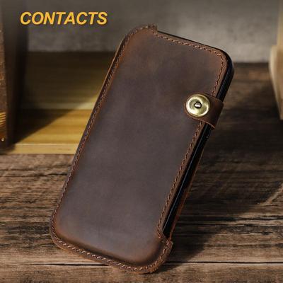 Husă Retro pentru Telefon Mobil de 6,7 inch din Piele de Vacă Crazy Horse, pentru Talie - Piele Naturală cu Capse