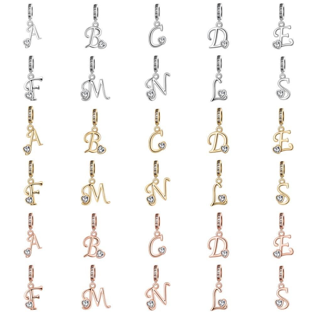 Copper A- Z Alphabet Pendants Charm Beads Do-It-Yourself Love Letter With Heart Dangle Fits European Bracelets Jewellery Gifts
