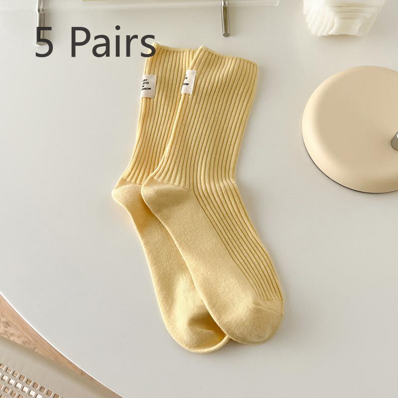 5 Pairs of Women's Spring and Summer New Cotton Heel Cloth Label In The Tube Pile Socks