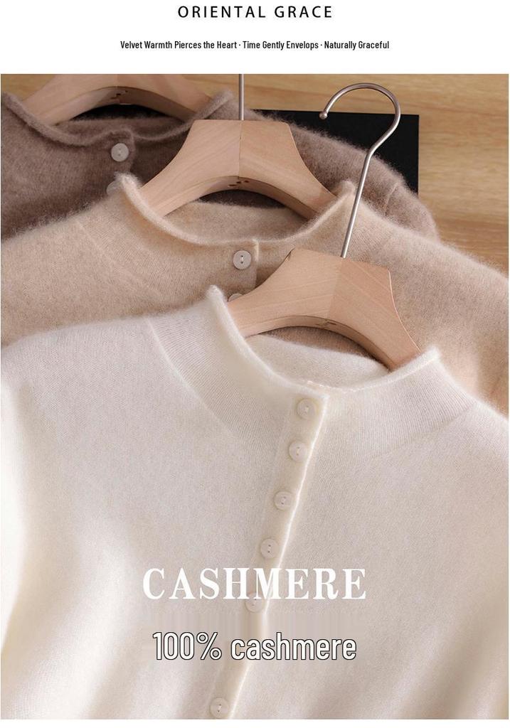 100% Pure Cashmere Buttoned Cardigan - Autumn/Winter Loose Half-High Collar Short Sweater