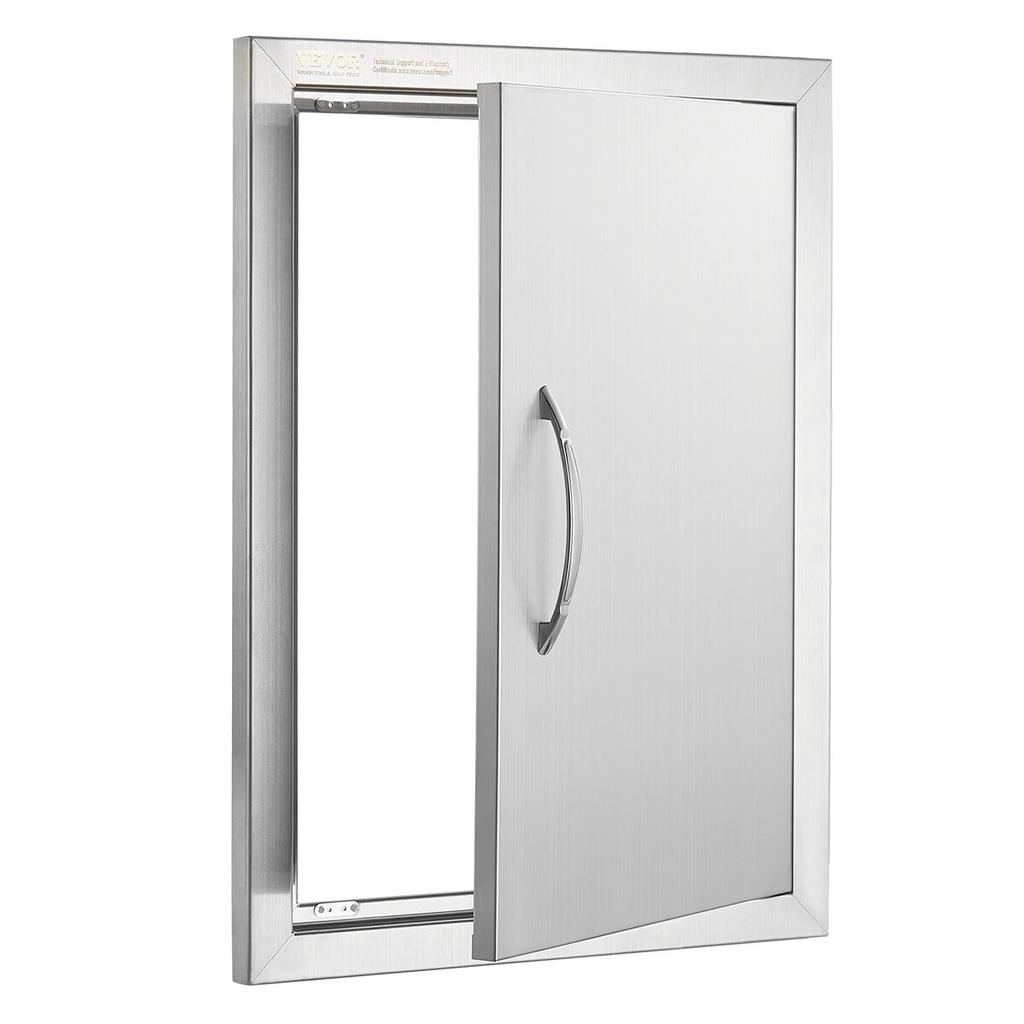 BBQ Access Door, 407x559 Mm Single Outdoor Kitchen Door, Stainless Steel Flush Mount Door, Wall Vertical Door with Handle, for BBQ Island, Grilling
