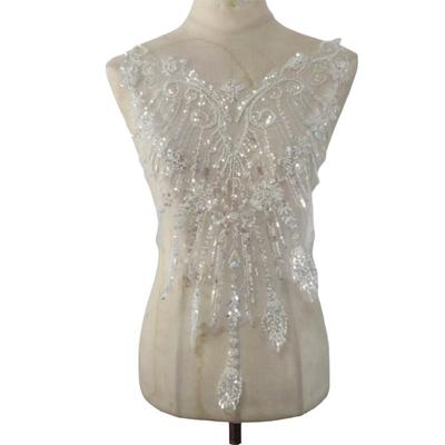 European Style Floral Bead Embroidery Patches White Silver Sequin Beaded Sequins Lace Patch Decorative 3D Flowers