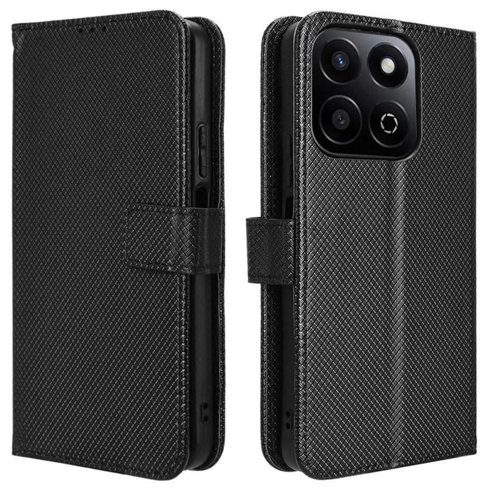 

Для Honor 200 Smart 5G/Play 60 Plus 5G/Play 9T/X7c 4G Чехол Текстура бриллианта Искусственная кожа Чехол для телефона Black