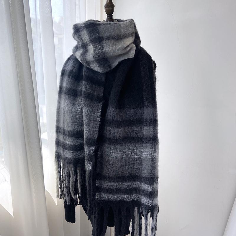 Mohair Scarf Women's New Autumn and Winter Scarf Imitation Cashmere Plaid Thickened Warm Shawl