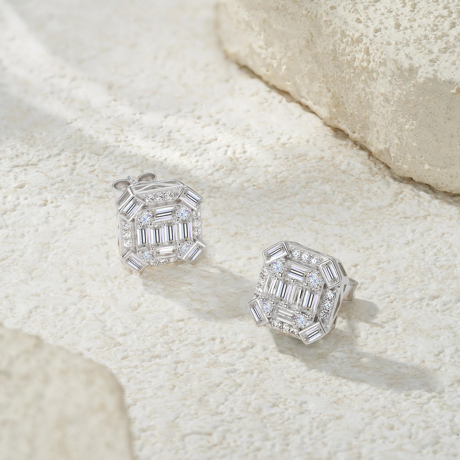 Art Deco Baguette Cut Diamond Stud Earrings 925 Sterling Silver Mens Jewelry Earrings Vvs Moissanite Mens Fashion Stud Earring E17042