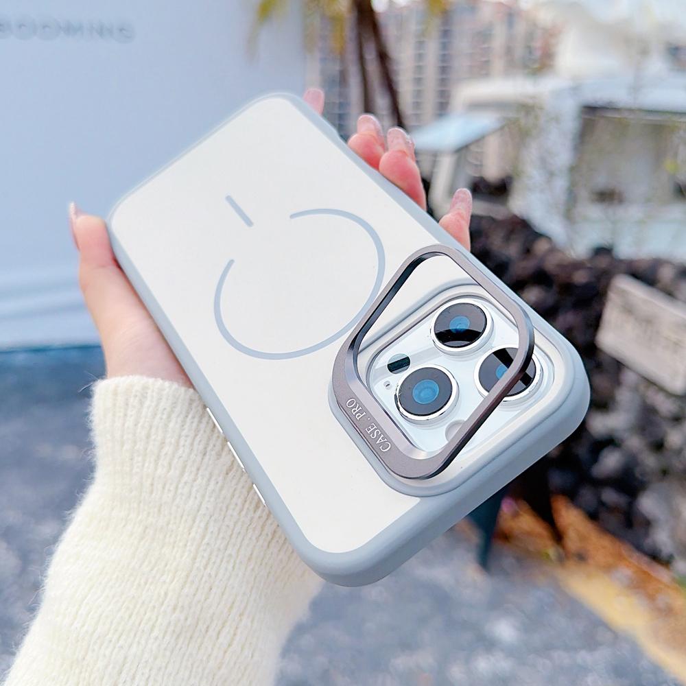 KEYSION Matte Skin Feel Lens Stand Phone Case for Magsafe for iPhone 16 Pro Max 16 Plus Magnetic Wireless Charging Shockproof Cover