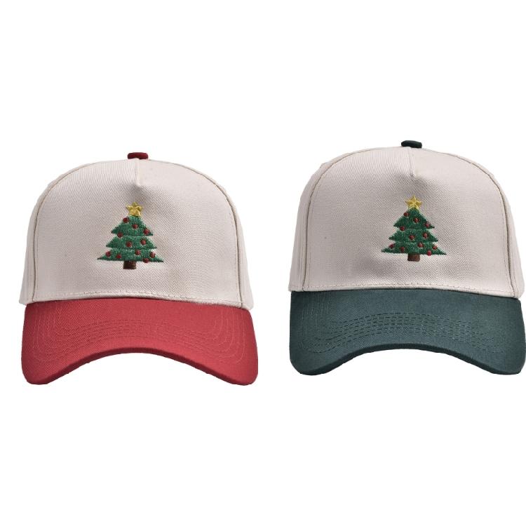 Flexible Color Block Cotton Baseball Cap With Embroidery Christmas Tree Pattern Unisex Casual Sun Protective Headwear