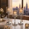 Soft Light Candle Holder Glass Holder European Style Pillar Metal Tall Candlestick for Tabletop Candles And Tealights Romantic Table Centerpiece