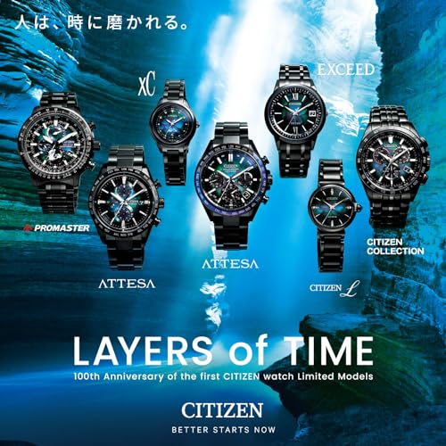 Citizen Cross Sea "Citizen" Markenuhr 100. Jubiläum Limited Edition Eco-Drive Funkgesteuerte Wasserdichte Uhr EE1008-56E Damen Schwarz