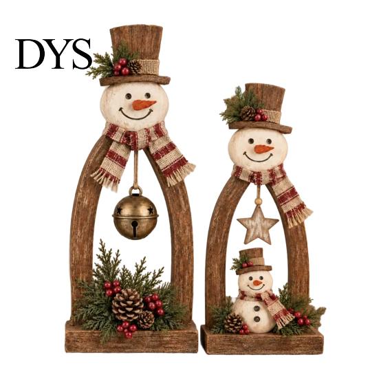 Handcrafted Wood Snowmen 2Pcs Rustic Wooden Snowman Tabletop Decor, Vintage Christmas Farmhouse Decorations Figurine, Holiday Centerpiece for