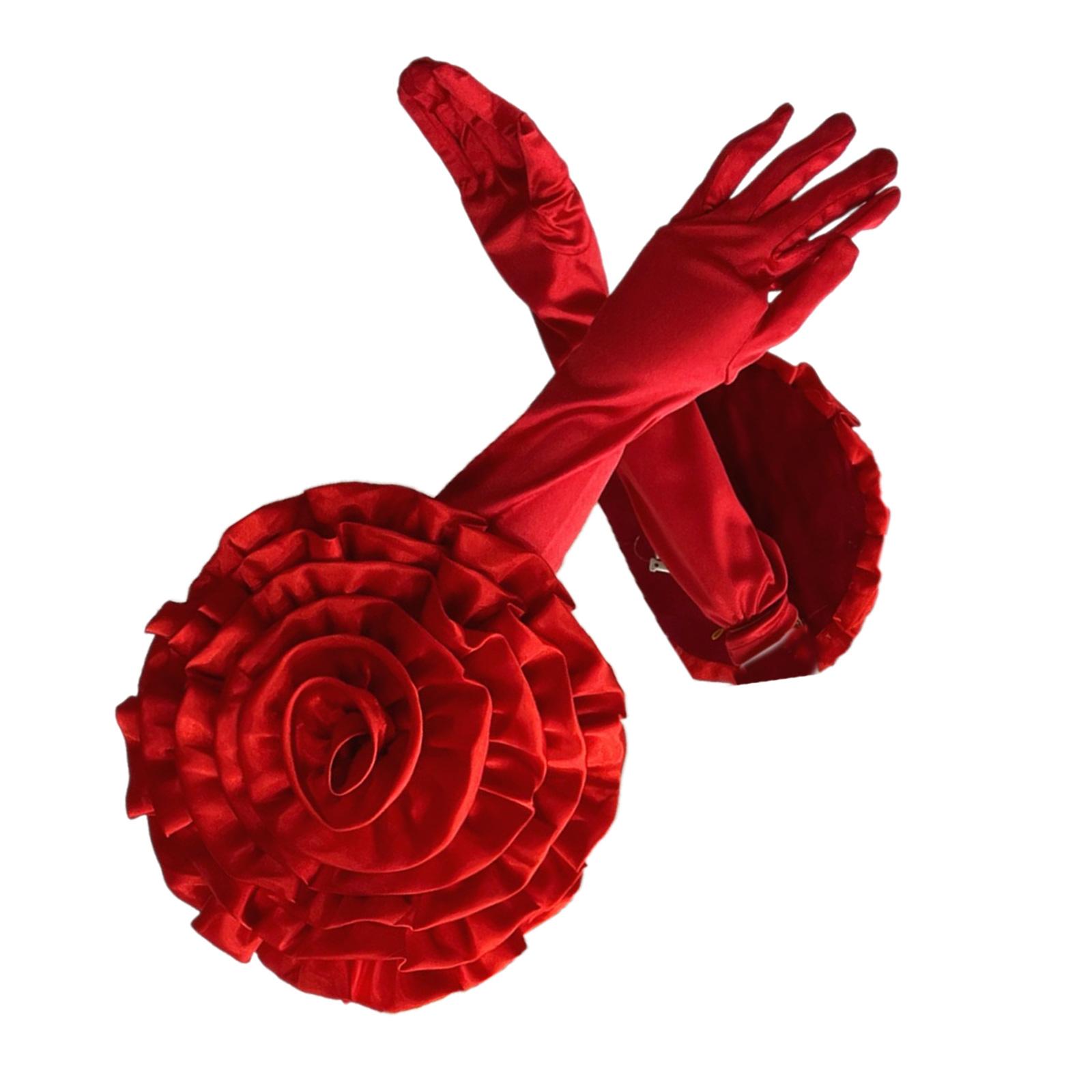 

Атласные перчатки Вечерние гала-перчатки с большим цветком Длинные перчатки Свадебные перчатки для невесты Перчатки для торжественных случаев Сценический реквизит красный