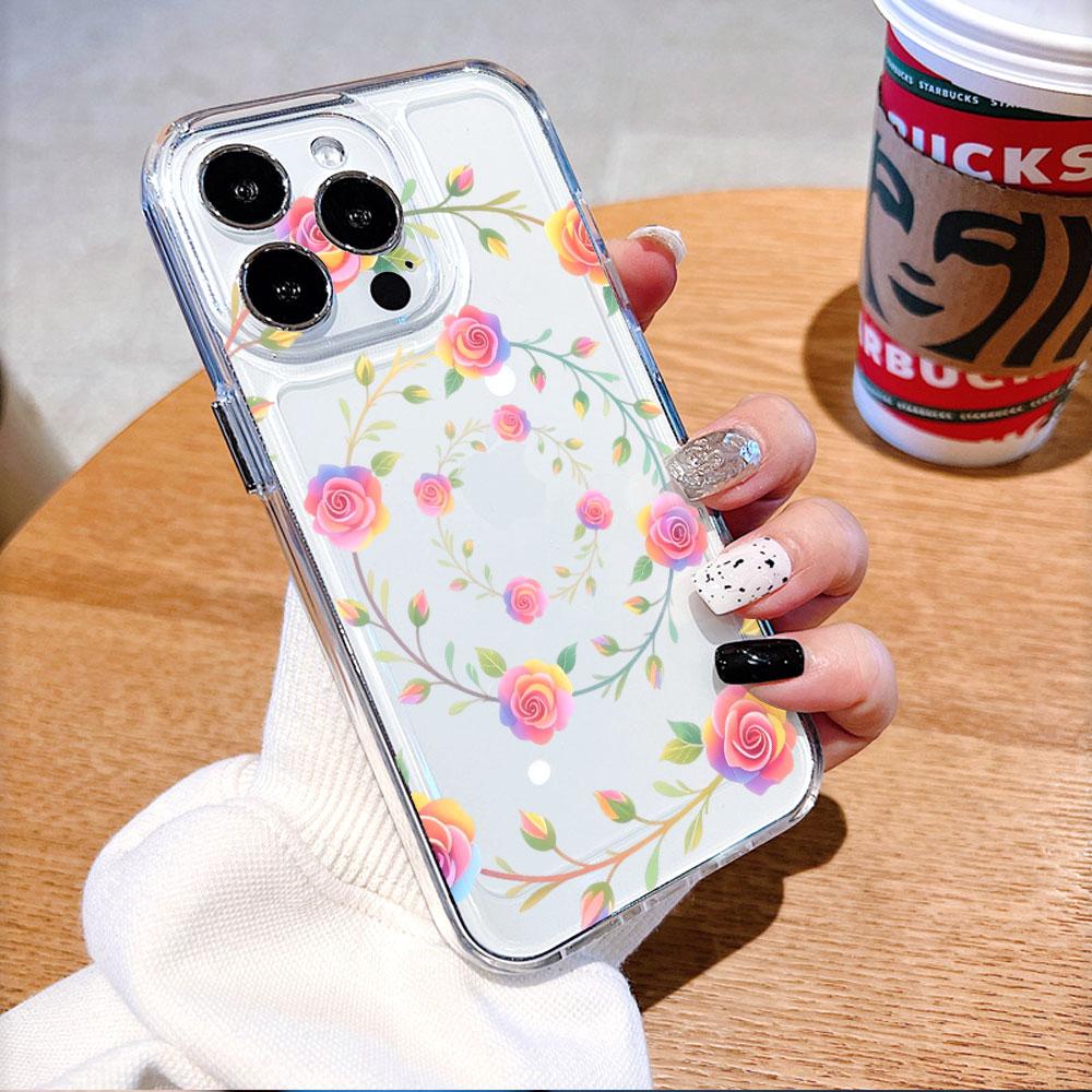 Rainbow Rose Wreath Transparent soft TPU Phone Case for Xiaomi Redmi Note 15 14 13 12 11 10 9 Pro Plus 4G 5G Soft Cover