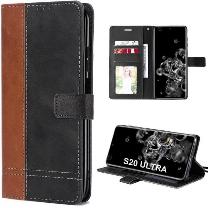 Coque pour Samsung Galaxy S20 Ultra Anti-Rayures Antichoc avec Rangement Carte Marron-Noir