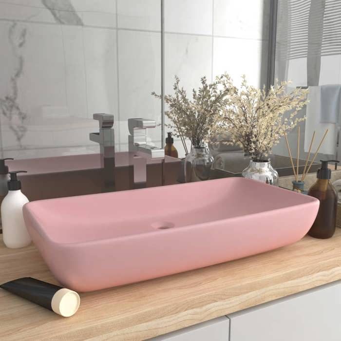 VidaXL Lavabo de Luxe Rectangulaire Vasque à Poser de Toilette Lave-mains de Salle de Bain Salle Cosmétique Maison Rose Mat 146955