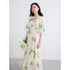 Sancai 2025 Summer French Style Printed V-Neck Puff Sleeve A-line Maxi Dress