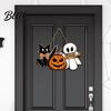 Rustic Pumpkin Wall Plaque Halloween Wooden Door Sign Ghost Boo Black Cat Welcome Hanging Ornament Sign for Trick or Treat Party Indoor Outdoor Porch