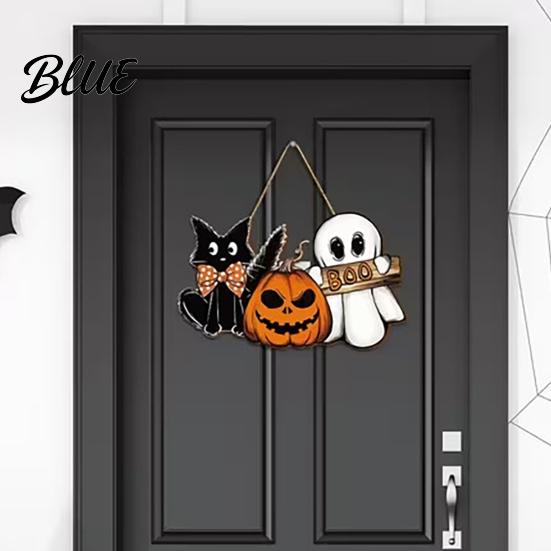 Rustic Pumpkin Wall Plaque Halloween Wooden Door Sign Ghost Boo Black Cat Welcome Hanging Ornament Sign for Trick or Treat Party Indoor Outdoor Porch
