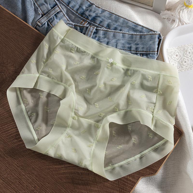 Summer Ice Silk Panties Women's Underwear Antibacterial Crotch Lace Traceless Breathable Quick Drying Sexy Panty