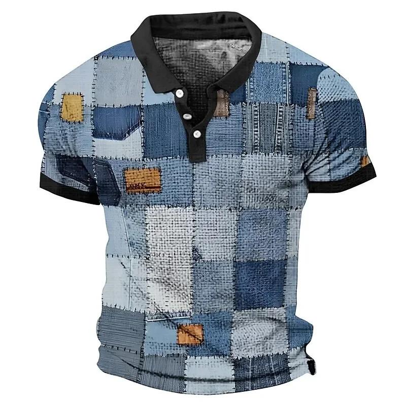 Trendy Geometric Pattern Short-Sleeve Polo Shirt, Stylish Men's Casual Top