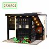 2728Pcs Moc City Street View Architecture Villa Coffee Shop Led Construction Blocks Model Children'S Diy Game Toys