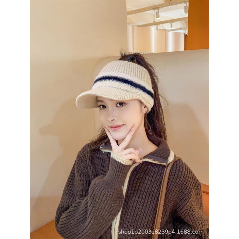 Women S Winter Warm Knit Hat Adjustable Ponytail Empty Top Baseball Cap Ear Protection